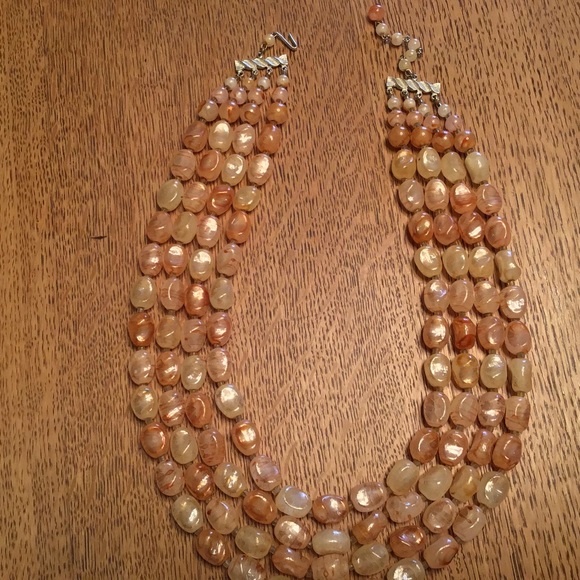 NECKLACE, 4 Strands, AMBER & CHAMPAGNE COLOR BEADS - Picture 8 of 8